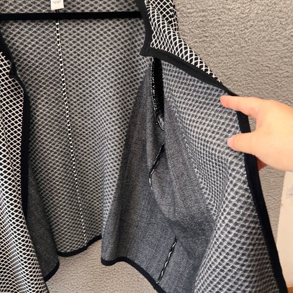 Catherines Womens Open Cardigan 1X Black White Geometric Stretch Glam Long slv - Picture 7 of 9